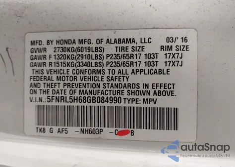 2016 Honda Odyssey Ex-L from USA, damaged, VIN 5FNRL5H68GB084990